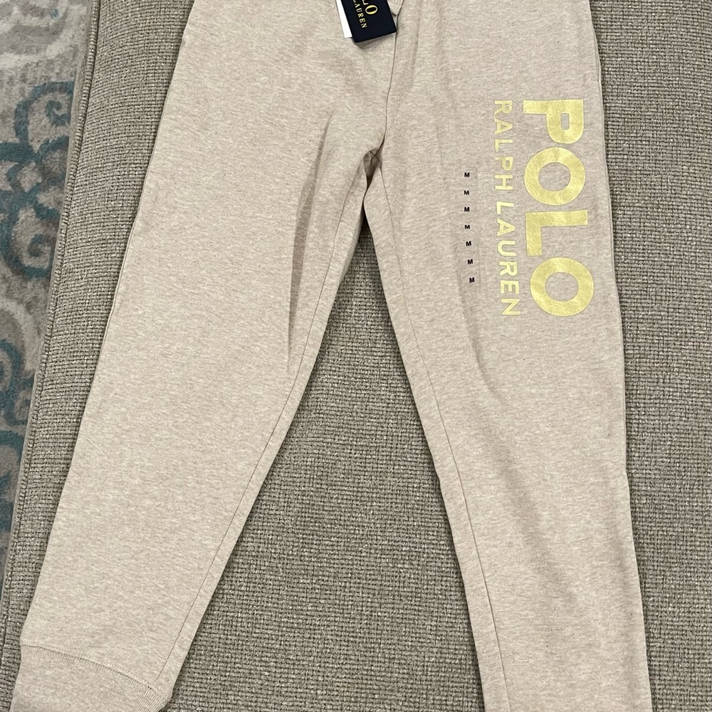 Polo by Ralph Lauren girls joggers new with tags Gold Metallic brand logo